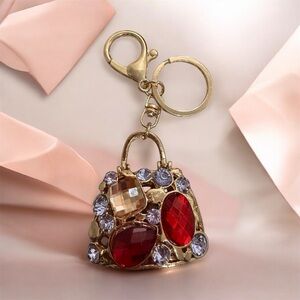 Gold and Red Gemstone Keychain